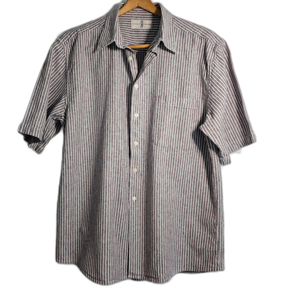 River Trader Linen Blend Mens Casual Striped Button Up Shirt sz L - Picture 1 of 7